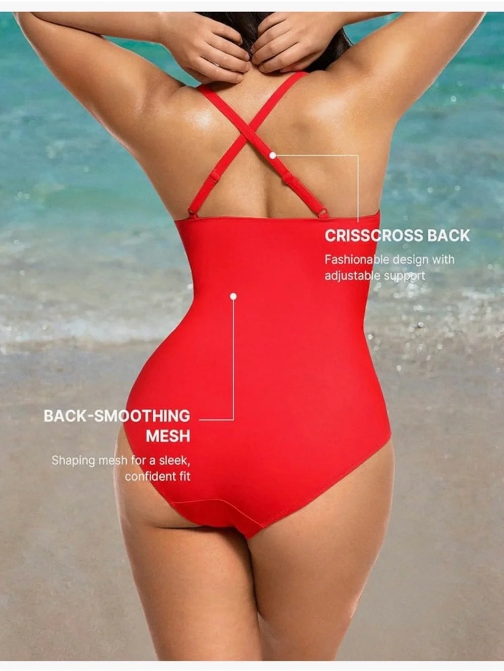 Shapellx Red Ruched Waist 1-Piece Swimsuit Keyhole Detail Tummy Control XL NWT - Picture 3 of 9